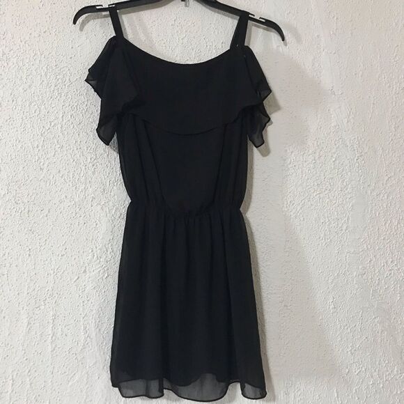 Black Dress Cold Shoulder Mini with T Straps - Picture 1 of 6